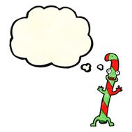 cartoon dancing christmas candy cane with thought bubble N7