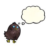 cartoon spooky black bird with thought bubble