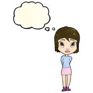 cartoon shy girl with thought bubble N3