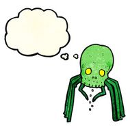 cartoon spooky skull spider with thought bubble N4