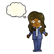 cartoon friendly business woman with thought bubble N4