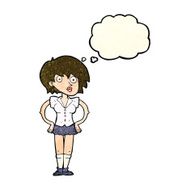 cartoon surprised woman with hands on hips thought bubble N3