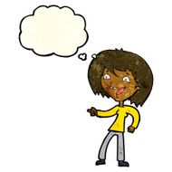 cartoon woman laughing and pointing with thought bubble N4
