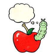 cartoon bug eating apple with thought bubble N5