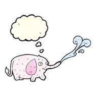 cartoon funny little elephant squirting water with thought bubbl N2