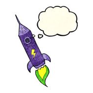 cartoon space rocket with thought bubble N5