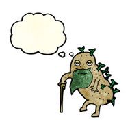 cartoon old potato with thought bubble N3