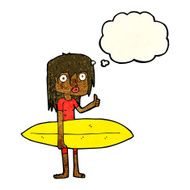 cartoon surfer girl with thought bubble N6