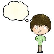 cartoon whistling boy with thought bubble N4