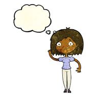 cartoon woman waving with thought bubble N106