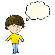 cartoon suspicious man looking over shoulder with thought bubble N4