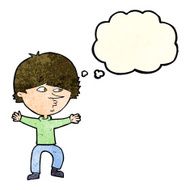 cartoon suspicious man with thought bubble N16