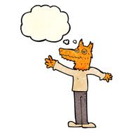 cartoon waving fox with thought bubble N4