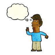 cartoon man giving peace sign with thought bubble N20