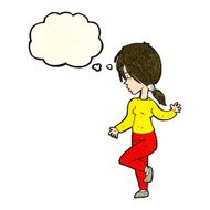 cartoon girl dancing with thought bubble N4