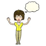 cartoon woman stressing out with thought bubble N6