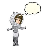 cartoon woman wearing astronaut helmet with thought bubble N4