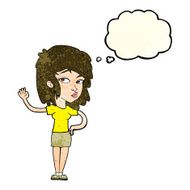 cartoon pretty woman waving with thought bubble N31