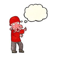 cartoon alien man with thought bubble N3