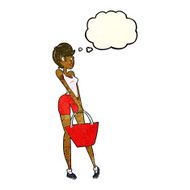 cartoon attractive woman shopping with thought bubble N4