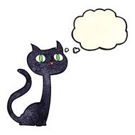 cartoon black cat with thought bubble N12