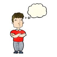 cartoon man with crossed arms thought bubble N10