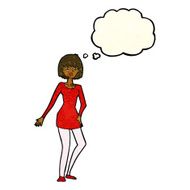 cartoon woman in dress with thought bubble N13