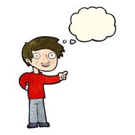 cartoon man pointing with thought bubble N59