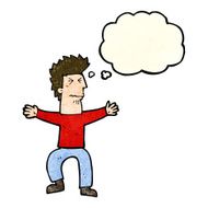 cartoon stressed out man with thought bubble N5