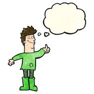 cartoon positive thinking man in rags with thought bubble N3