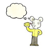 cartoon mouse holding cheese with thought bubble N4