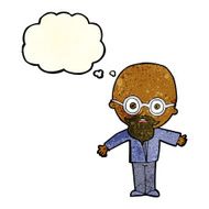 cartoon genius scientist with thought bubble N4