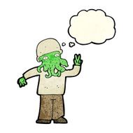 cartoon cool alien with thought bubble N4