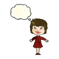 cartoon girl shrugging shoulders with thought bubble N11