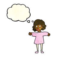 cartoon nervous woman with thought bubble N10