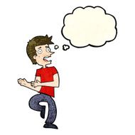 cartoon stressed out man with thought bubble N6