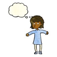 cartoon nervous woman with thought bubble N11