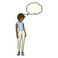 cartoon modern attractive woman with thought bubble N4