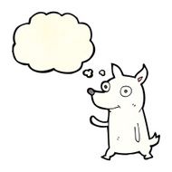 cartoon little dog waving with thought bubble N3