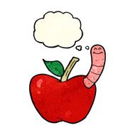 cartoon apple with worm thought bubble N14