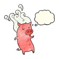 smelly cartoon pig with thought bubble N2