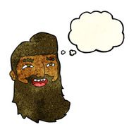 cartoon laughing bearded man with thought bubble N3