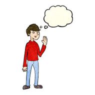 cartoon waving man with thought bubble N13