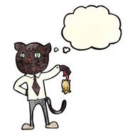 cartoon business cat with dead mouse thought bubble N4