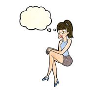 cartoon pretty woman with thought bubble N90