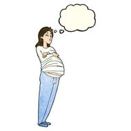 cartoon pregnant woman with thought bubble N6