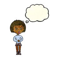 cartoon suspicious girl with thought bubble N4