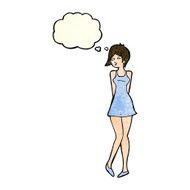 cartoon pretty woman in dress with thought bubble N14