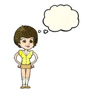 cartoon pretty woman with hands on hips thought bubble N7