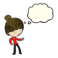 cartoon woman pointing with thought bubble N72